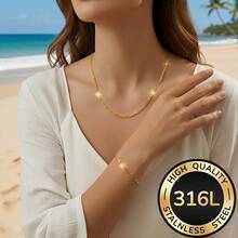 2pcs/Set 316L Stainless Steel High Quality Fashion Elegant 3:1 Bracelet & Necklace Set, Suitable For Women's Ball, Party, Gathering, Date, Gift For Friends - Bracelet and Necklace Set - View 3