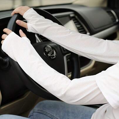 Women Ice Silky Loose Fit Cooling Arm Sleeves, Breathable  UV Sun Protection Arm Covers For Summer Casual Wear