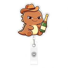 1pc Dinosaur Pattern Retractable Badge Reel, Acrylic Easy-Pull Retractable ID Card Holder, Suitable For Nurses, Workers, Doctors, Registered Nurses, Nursing Assistants, Fun Badge Design, Durable Badge Clip, 2D Flat - A - View 4