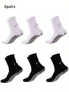 1/4/6 Pairs Men's Silicone Anti-Slip Mid-Calf Sports Socks With Lightning Pattern, Breathable, Suitable For Football, Running, Training - Black and White - View 11