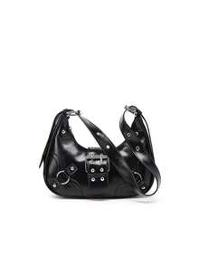 New Fashion Rivet Crescent Bag Commuter Versatile Shoulder Crossbody Women's Bag Retro Y2K Motorcycle Underarm Bag - Black - View 3