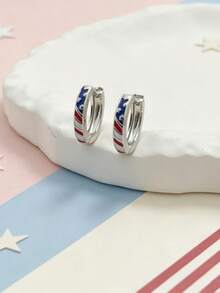 1 Pair Creative Fashion American Flag Star Design Oil Drop Hoop Earrings, Suitable For Women's Daily Wear, Independence Day Jewelry Gift - Multicolor - View 8