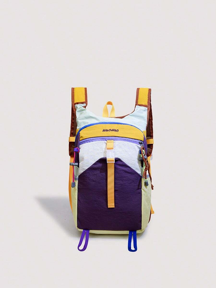 Bright Bold Color Block Outdoor Travel Backpack - Multicolor - View 1