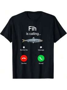 100% Cotton Fih Calling Remind Me Message Decline Accept Phone Call Fish T-ShirtFit Casual Streetwear Men Gifts Shortsleeve - Noir - Voir 1