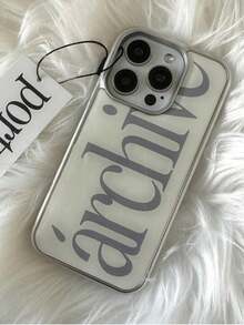 Ins Niche Old Money Style Minimalist English Electroplated Silver Edge Full Coverage Phone Case Compatible With Iphone 16 Pro Max, Apple 17 Pro Max, 1/3/12/11, 14 Pro (No Tag) - Silver - View 3
