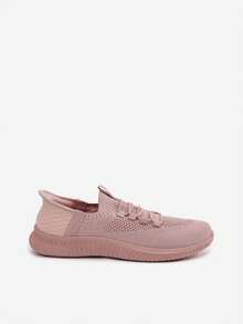 Women's Comfortable And Airy Textile Slip-On Sports Shoes With Elastic Elastic Bands Beige Pink Black White - Pink - View 6