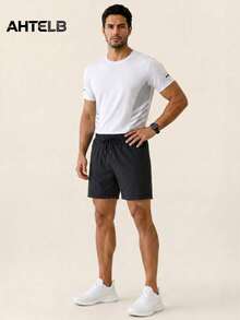 Conjunto deportivo de 2 piezas para hombre AHTELB de verano con sensación de hielo, top de seda de hielo suave con cuello redondo, pantalones cortos elásticos de secado rápido, ajuste holgado y cómodo, atuendo deportivo casual, adecuado para deportes al aire libre diarios, ocio y desplazamientos, regalo para esposo, novio, amigo, cliente, padre, conjunto de 2 piezas para hombre, ropa de gimnasio para hombre, gimnasio - Blanco - Ver 3