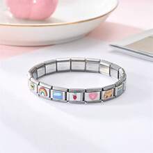 1pc Stainless Steel Italian Style Pendant Bracelet, Includes Multiple Pendants, 9mm Modular Pendant Bracelet Chain, Handmade DIY Jewelry Gift (Wearable Video Available In Product Video) - Multicolor - View 3