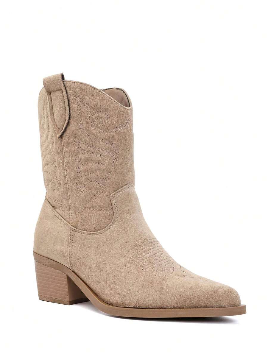 Bottines Santiagos en Suédine à Broderies Folk – L'Espriit Western Citadin - كاكي - مشاهدة 1