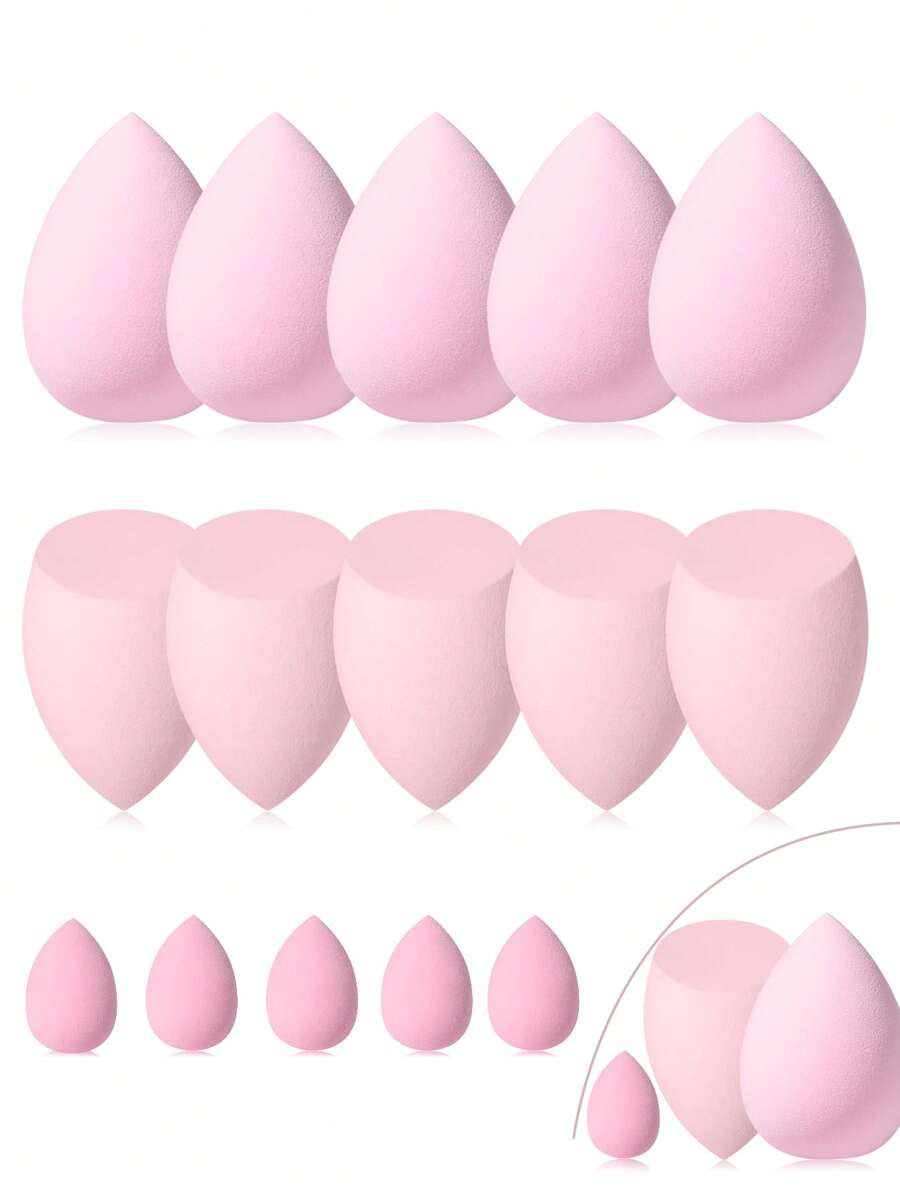 3/18Pcs Pink Multi-Sized Teardrop Makeup Sponges, Large Flat Cut & Mini Small Shapes, Soft Washable Absorbent Cosmetic Applicators, Reusable Blending Tools For Foundation, Concealer And All Liquid & Cream Daily Makeup - Pink - View 1