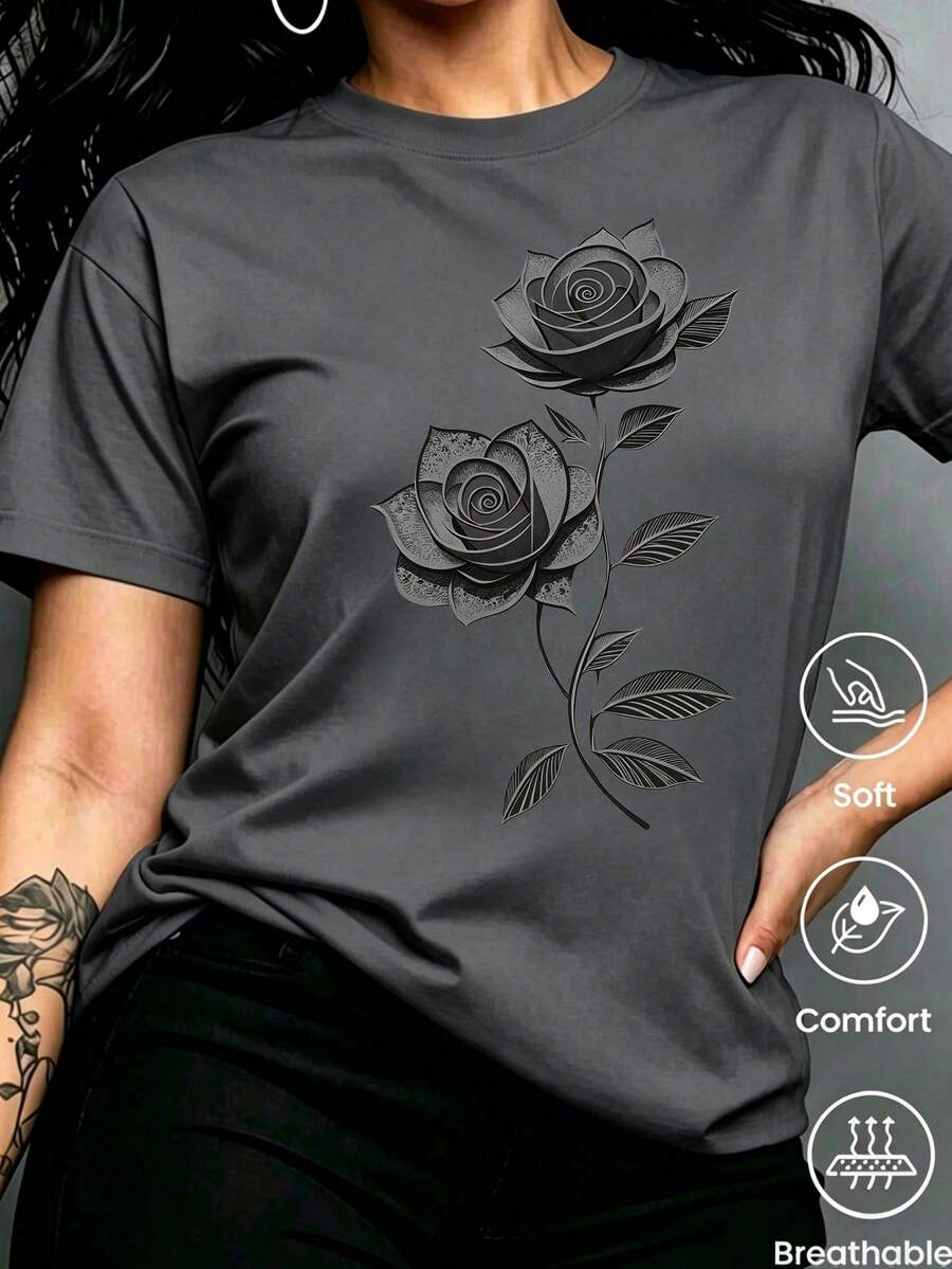 Weighing 180g, Made In Mexico. New Short-Sleeved T-Shirt For Couples, Spring/Summer Style, With A Print, Unisex Design, Ideal For Both Work And Casual Occasions. - 深灰色 - 查看 1