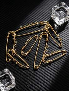 1/5pcs 18K Gold Plated Stainless Steel Fashion Safety Pin Decorative Brooch, Waterproof And Fade-Resistant, DIY Jewelry Making Supplier - Pin - View 1