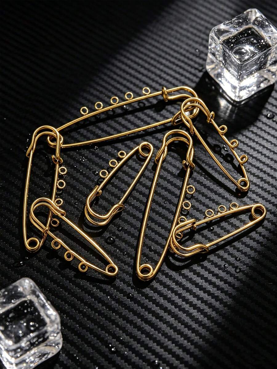 1/5pcs 18K Gold Plated Stainless Steel Fashion Safety Pin Decorative Brooch, Waterproof And Fade-Resistant, DIY Jewelry Making Supplier - Pin - View 1