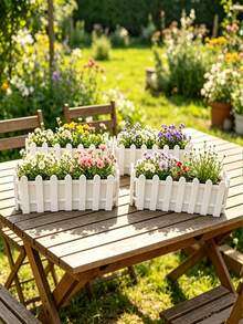 1 Peça Vaso de Flor de Plástico com Design de Cerca Branca, Decoração de Jardim Interno/Externo, Recipiente de Plantas para Varanda, Vaso de Flor, Adequado para Suculentas e Ervas, Decoração Externa, Plantas em Vasos, Decoração Doméstica, Suprimentos de Jardinagem, Decoração de Varanda - Vários estilos - Visão 5