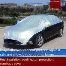 Newly Upgraded Silver Half Car Cover, Sunproof UV Block Windshield Roof Hood Protector, Heat Resistant Auto Umbrella Sunshade For Sedan SUV, Weatherproof Waterproof Exterior Guard With Windproof Straps Reflective Strip - Multicolor - View 4