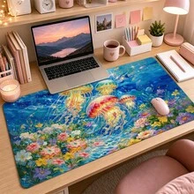 M-Onet Oil Painting Style Colorful Jellyfish Flower Large Mouse Pad, Healing Ocean Floral Ins Style Non-Slip Desk Mat, Thickened Keyboard Pad, Suitable For Girls' Makeup Table - View 3