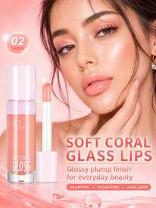 Brillo de labios con aceite de jengibre Pudaier, esmalte de labios de cristal de alto brillo, aceite de labios hidratante no pegajoso para labios de aspecto talla grande voluminoso y jugoso, brillo de labios hidratante, excelente regalo para mujeres - #02 - Ver 2