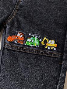 2pcs/Set Spring/Autumn Boys Elastic Waist Car Embroidered Denim Jeans, Casual Outdoor Holiday Long Pants For Toddlers And Kids - Multicolor - View 5