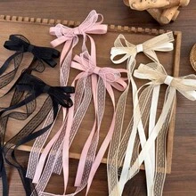 2pcs Bow Lace Hair Clips, Princess Style Double Ponytail Hair Bands Braided Hair Clips, Fairy Ballet Style Headwear - Multicolor - View 2