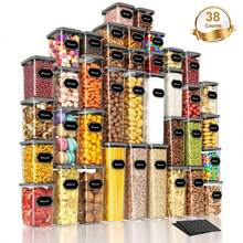 76 Storage Boxes, Sealed Kitchen Storage Containers With Lids, Used For Storing And Sorting Cereal Powder, Coffee, Popcorn, Sugar, Food Sets, Including 38 Lids And 38 Cans, For Kitchen Preservation, Storage, Moisture Prevention, With Label Paper And - View 8