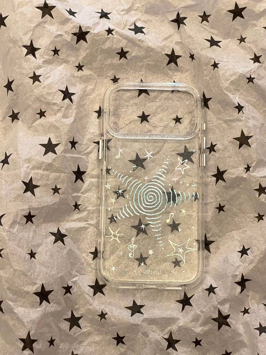 Laser Blue Wavy Starfish Pattern Phone Case Compatible With Iphone 17 Pro Max, 17, 16 Pro Max, 16 Pro, 15 Pro, 15, Korean Style Summer Fresh Full Body Protective Cover - Clear - View 1
