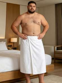 Men's Plus Size Terry Cloth Wrap Skirt Big & Tall Adjustable Bath Skirt With Pocket Absorbent Shower Wrap For Spa Gym Home - White - View 6