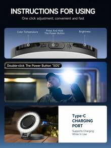 AXNEN Magnetic Phone Selfie Fill Light, Rechargeable Portable Beauty Light, Cold/Warm/Natural Light, Adjustable Brightness, Suitable For Smartphones, Tablets, Laptops, Photography, Video Recording, Live Streaming And Makeup Selfies - Fill Light - View 4