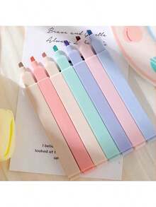 6/12 Pcs Set Kawaii Macaron Highlighters Soft Pastel Color No Bleed Marker Pens Cute Aesthetic Journaling Stationery Back To School Gift For Girls - Sets - View 6