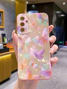 1pc Purple Pink Butterfly Camera Protection Phone Case UV Printed Compatible With Samsung/Galaxy/ Android Models - Pink - View 3