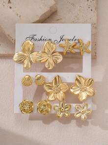 12pcs Gold Tone Fashion Earrings Set, Stylish And Elegant, Suitable For Daily, Party And Event Occasions - Gold - View 3