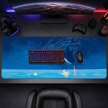 Deep Sea Starry Sky Whale Anime Large Mouse Pad, Aesthetic Blue Galaxy Girl And Flying Fish Illustration Gaming Desk Mat, Non-Slip Stitched Edge Thickened Keyboard Pad, Suitable For Office And Gaming - View 3