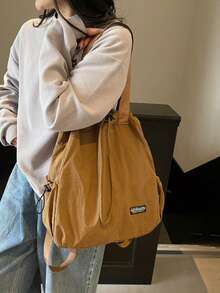 Solid Color Minimalist Shoulder Bag Large Capacity Portable Women's Tote Bag Versatile Style Drawstring Backpack Suitable For Daily School Shopping - Multicolor - View 7