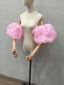 1pc White Organza Pleated Long Petal Sleeve Elastic Bridal Short Sleeve Covers, 2pcs - Multicolor - View 16