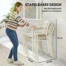 Set Of 4 Stackable Garden Chairs With Slatted Armrests, Ergonomic, Cream White - 白色 - 查看 5