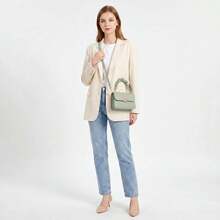 Small Lightweight Square Crossbody Handbag, Heart Decor Snap Button Design, Business Casual Accessory For Teen Girls, Students And Office Workers - 薄荷綠 - 查看 6