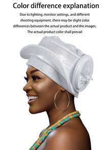 1pc Easy-To-Wear Nigerian Golden Pleated Pre-Tied Headwrap, Suitable For Daily Wear - D - View 2