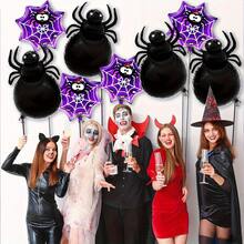 8pcs/Set Black Spider Purple Spider Web Aluminum Foil Balloon Set For Halloween Party, Day Of The Dead Decoration - View 4
