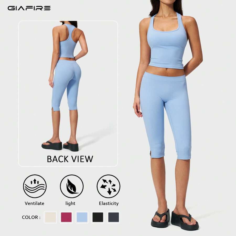 2026新款 GIAFIRE 女士2件式瑜伽套裝，緊身快乾高腰提臀收腹刷毛寬腿褲，適合皮拉提斯、跑步、健身、戶外休閒舒適運動穿搭