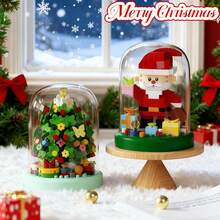 2 Styles Christmas Micro Particle Building Blocks DIY Assembly Ornament With Base And Transparent Dust-Proof Acrylic Cover, ABS Resin Educational Stress Relief Handmade Model, Desktop Entryway Atmosphere Decor, Halloween Christmas Birthday Party Gift Toy For Boys And Girls - Multicolor - View 8
