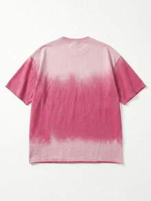 Y2K 美式甜辣街頭風女款多巴胺粉漸層水洗寬鬆短袖 T-shirt，針織棉彈性圓領加大號休閒上衣，修身顯瘦，適合日常通勤，小個子百搭基礎款 - 粉色 - 查看 5