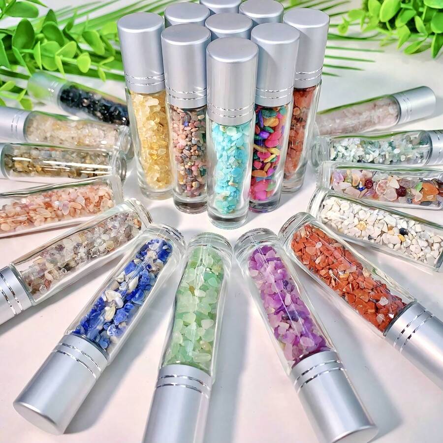 隨機 1 件高品質天然碎石香水瓶 天然水晶碎石 生日禮物 女性禮物 場景裝飾 桌面裝飾