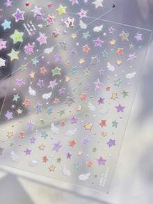 1pc Holographic Star Nail Stickers, 3D Jelly Gradient Star Pattern, Exquisite Self-Adhesive Nail Decals - Multicolor - View 2