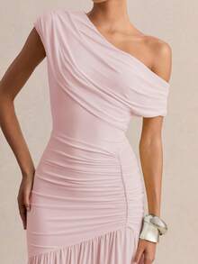 Elegante y romántico atuendo de vacaciones, vestido de verano ajustado para mujer con escote cruzado y adornos amarillos, vestido de fiesta de cumpleaños, vestido de graduación, vestido de invitada de boda, reunión de ocasión especial - Rosa - Ver 4