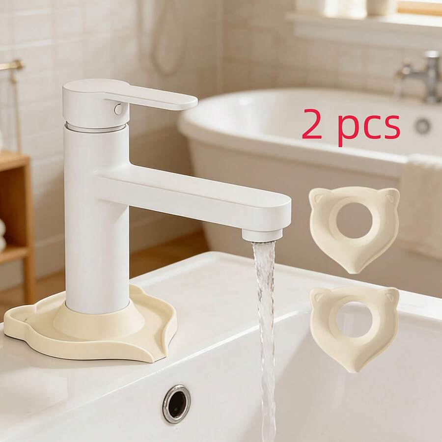 2pcs Silicone Faucet Base Splash Guard, Waterproof Anti-Splash Sealing Pad, Non-Slip Wear-Resistant, Suitable For Kitchen And Bathroom, Black Gray Beige Optional - Faucet Splash Pad - View 1