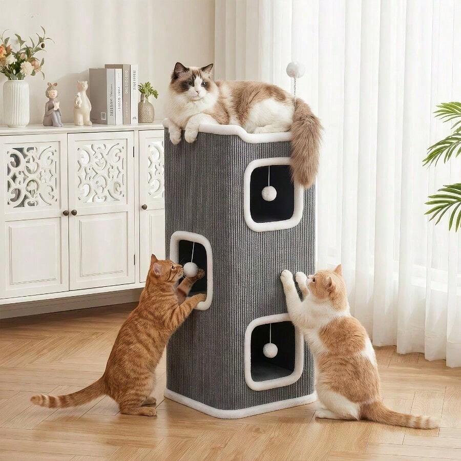 Heavy Duty Durable Cat Tree, Multi-Level Activity Cat Tree, Cozy Condo Plush Bed Cat Tree, Modern Cat Tree For Living Room Bedroom Indoor Cats - Three-layer Cat Bed - View 1