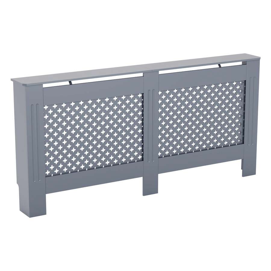 Home Discount Vida Designs Oxford Grey Radiator Cover Heat Protection Adjustable Cross Pattern Design With Wooden Shelf Top Display Hallway MDF Cabinet Easy To Install - Grey - View 1