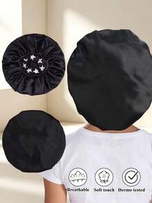 Star Print Wide Band Satin Bonnet For Sleeping - Soft Silk Nightcap Hair Wrap For Curly Hair, Hair Care Sleep Hat For Women - Large Single Layer - View 9