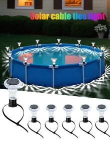 6/12pcs Solar Powered LED Tie Lights, 3 Modes White/Warm/Colorful, Easy Install Flexible Binding Lights, Suitable For Swimming Pool Edge, Trampoline, Fence And Garden Ground Decoration, Waterproof Solar Outdoor Lights - multicolor - View 3