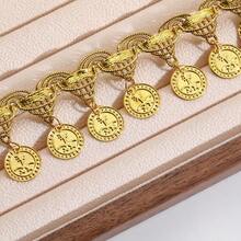 2 Yards 3.5cm Wide Gold Coin Shape Gold Pendant Lace Ribbon Sequin Tassel Satin Trim Stage Performance Party Cosplay Wedding Dress Party Gown DIY Handmade Sewing Clothing Accessories Fabric - Gold - View 1