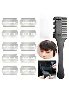 1pc Hair Comb, Fine Hair Razor Comb, Includes 10 Replacement Blades, Men's Fine Hair Trimming Comb, Suitable For Men With Thick And Thin Hair, Gym, Barbershop, Men's Accessories, Men's Head Care Products - Black - View 12